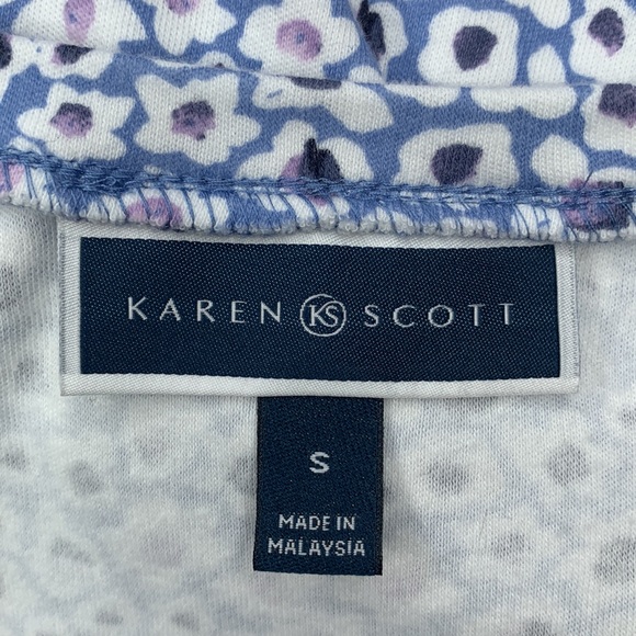 Karen Scott Blouse Dipsy Floral Print Short Sleeve Light Blue White Size S - Picture 8 of 9